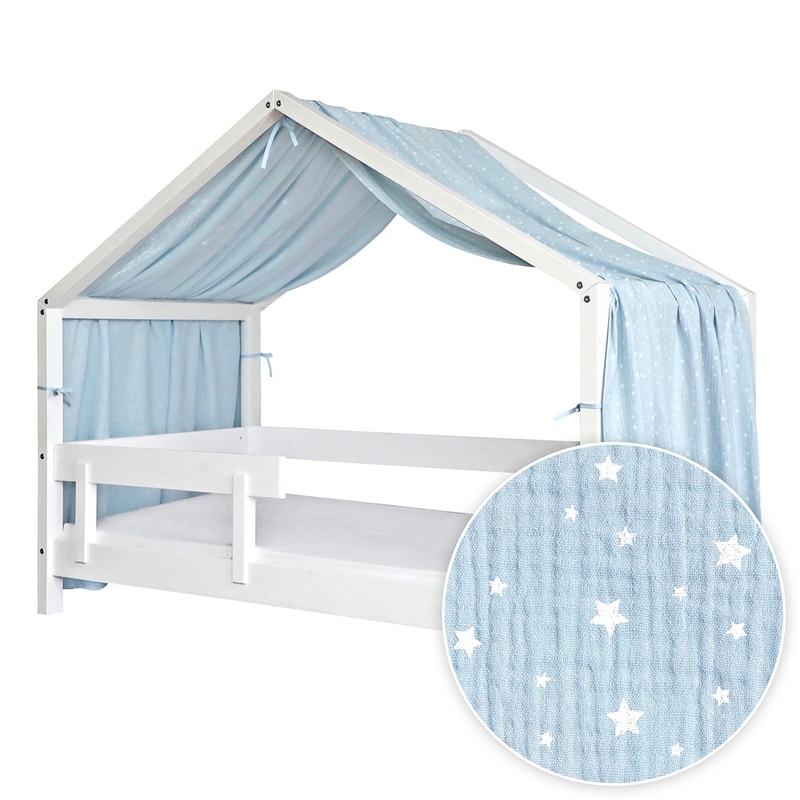House Bed Canopy &#039;Stars&#039; Muslin Light Blue