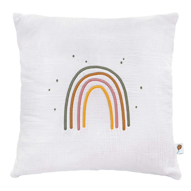 Organic Pillowcase &#039;Rainbow&#039; Embroidered White 40x40cm