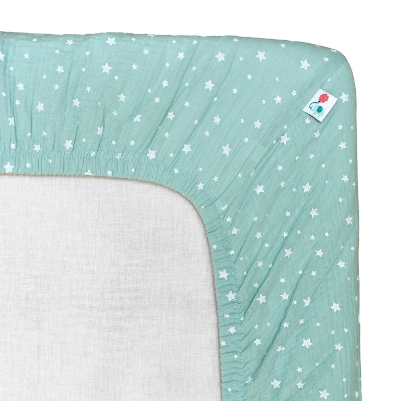 Fitted Sheet 'Stars' Muslin Mint 70x140cm