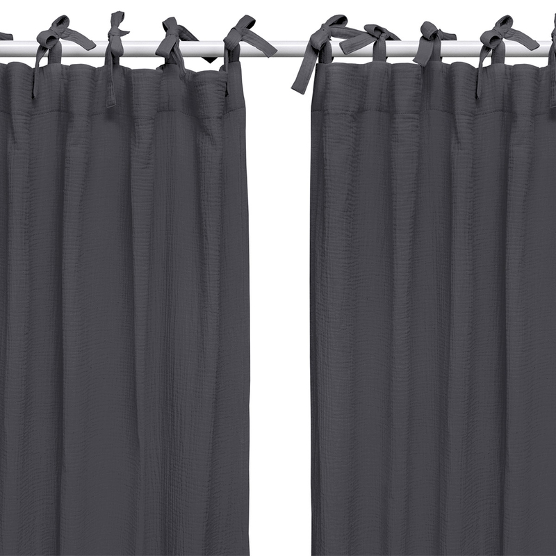 Set Of 2 Organic Curtains Muslin Dark Grey H 240cm