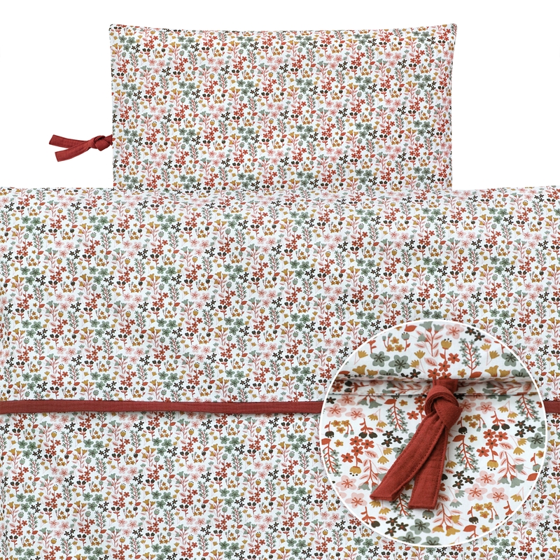 Organic Bedding &#039;Flowers&#039; Rusty Red 100x135cm