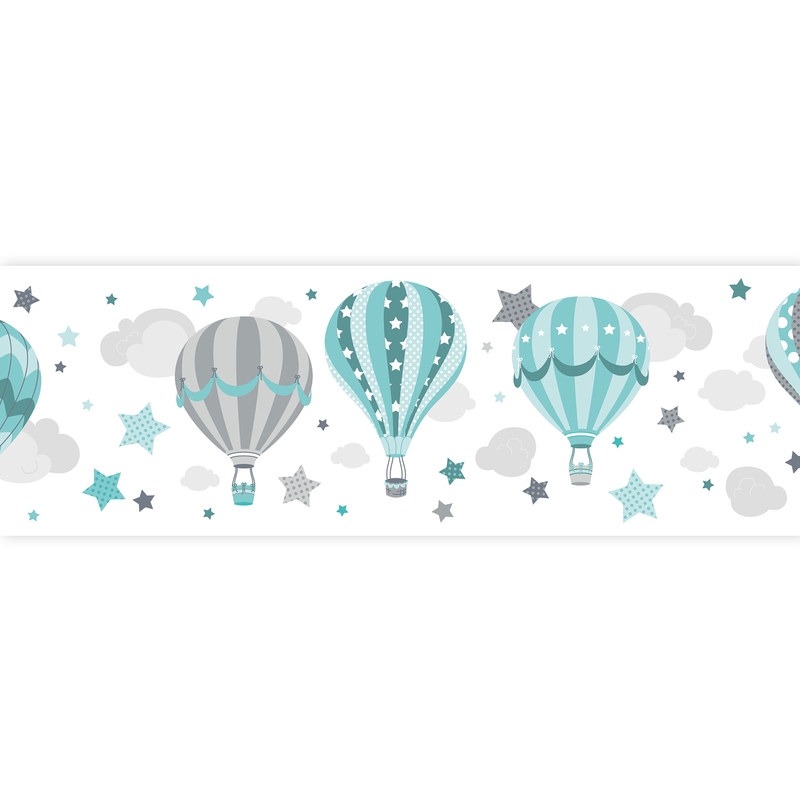Wallpaper Border &#039;Hot Air Balloons&#039; Mint Self-adhesive