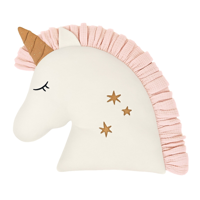 Cushion &#039;Unicorn&#039; Camel/Pink Embroidered 53cm