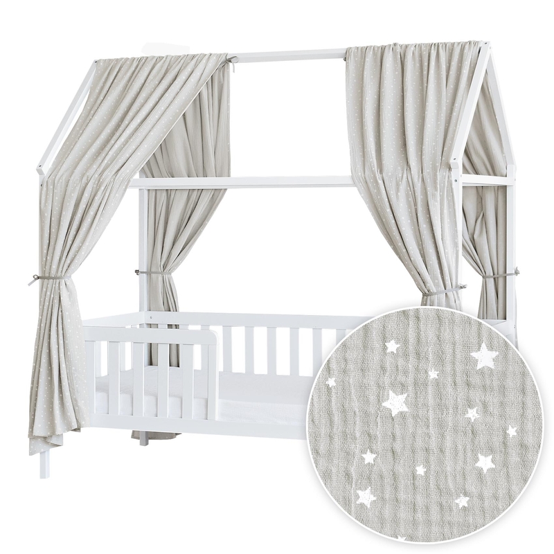 House Bed Canopy Set Of 2 &#039;Stars&#039; Light Grey 350cm