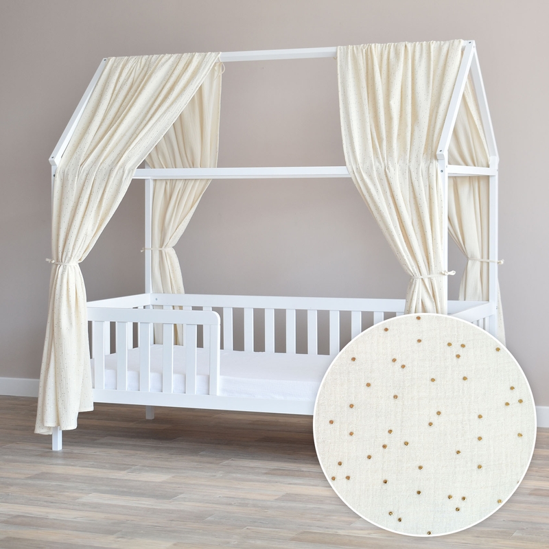 House Bed Canopy Set Of 2 &#039;Dots&#039; Cream/Gold 350cm