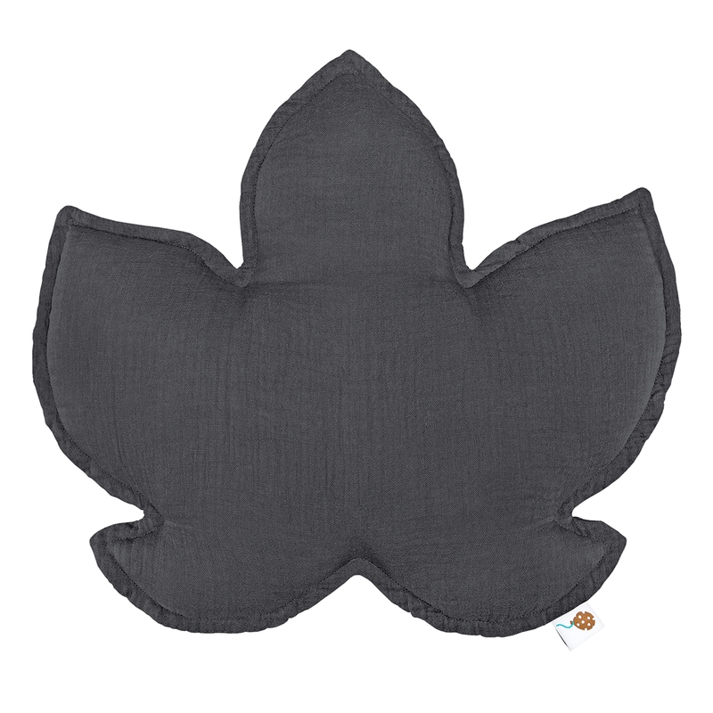 Organic Cushion &#039;Leaf&#039; Muslin Dark Grey 40cm