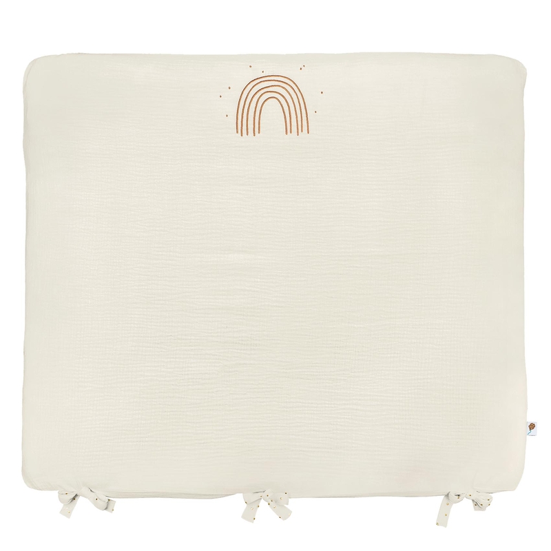 Organic Changing Pad Cover Embroidered &#039;Rainbow&#039; Cream