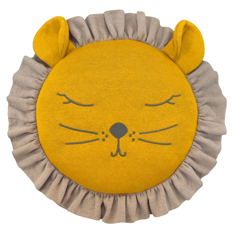 Cushion &#039;Lion&#039; Knit Embroidered Mustard 30cm