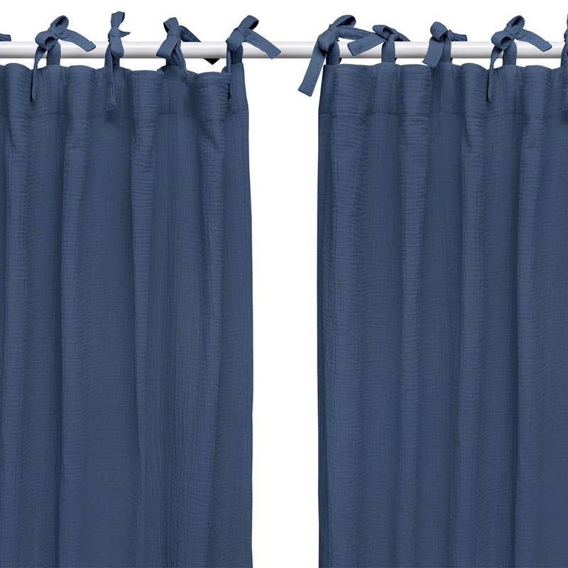 Set Of 2 Organic Curtains Muslin Denim Blue H 240cm