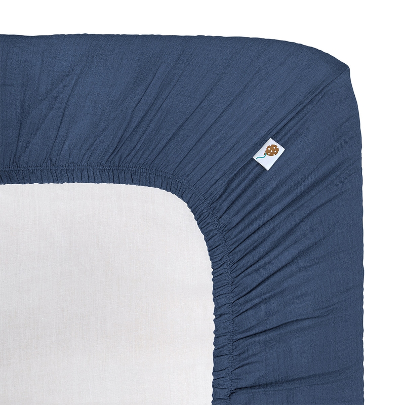 Organic Fitted Sheet Muslin Denim Blue 90x200cm