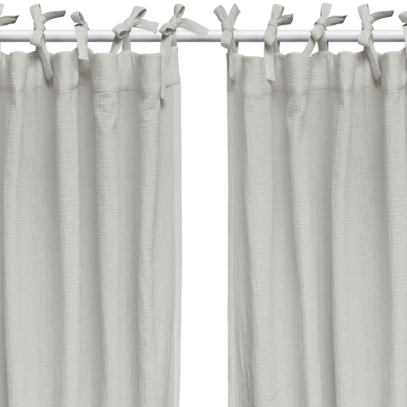 Set Of 2 Organic Curtains Muslin Light Grey H 240cm