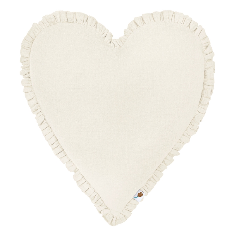 Organic Cushion &#039;Heart&#039; With Ruffles Cream 40cm