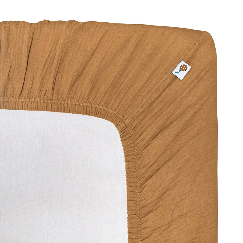 Organic Fitted Sheet Muslin Camel 70x140cm