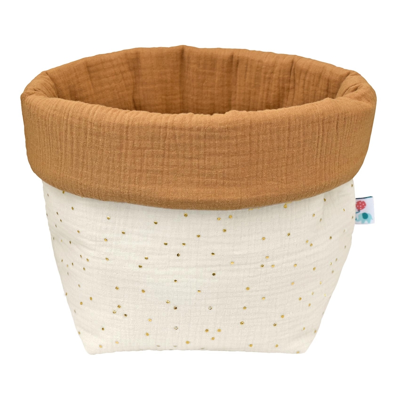 Storage Basket &#039;Golden Dots&#039; Muslin Cream 22cm