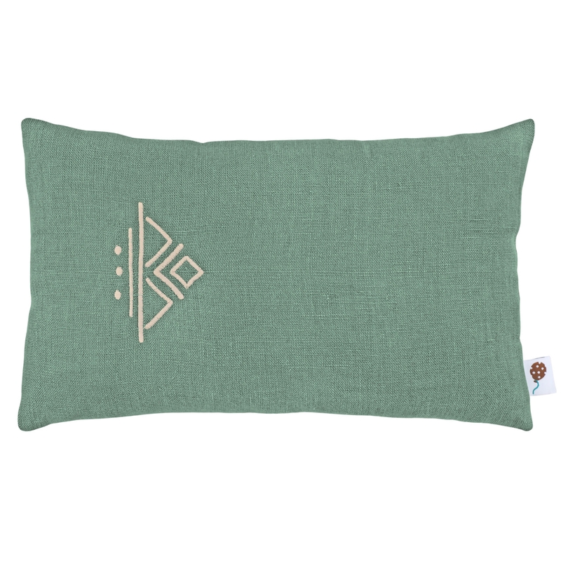 Linen Cushion &#039;Boho&#039; Embroidered Khaki/Sand 20x35cm Recyceled