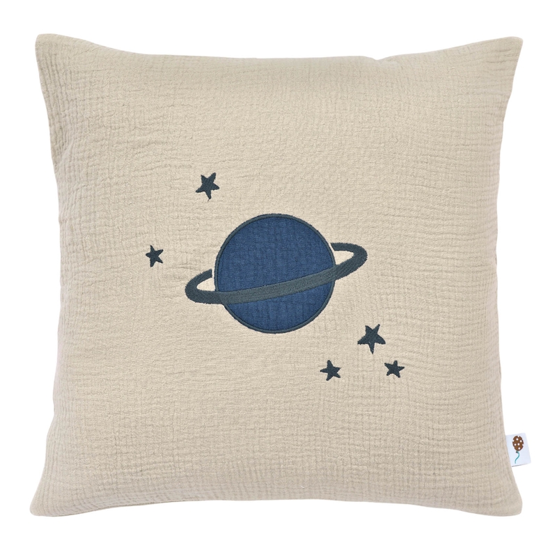 Organic Pillowcase &#039;Planet&#039; Embroidered Beige 40x40cm