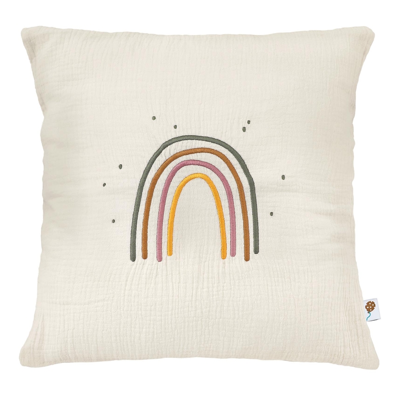 Organic Pillowcase &#039;Rainbow&#039; Embroidered Cream 40x40cm