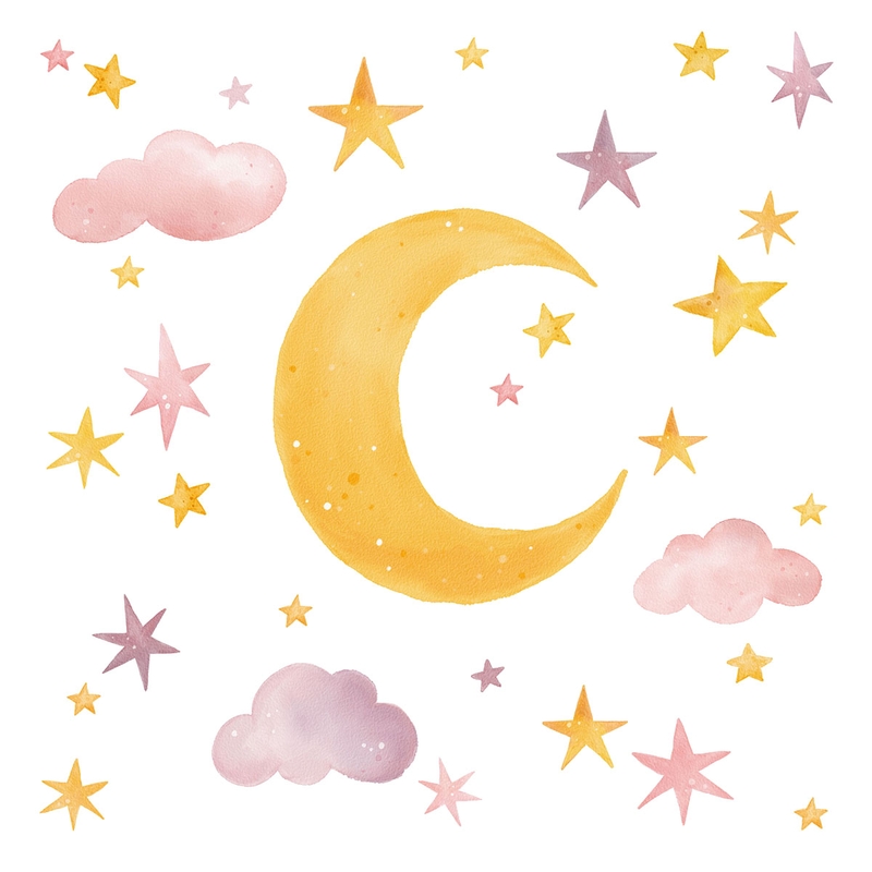 Wall Stickers &#039;Moon And Stars&#039; Yellow/Pink 32 pcs
