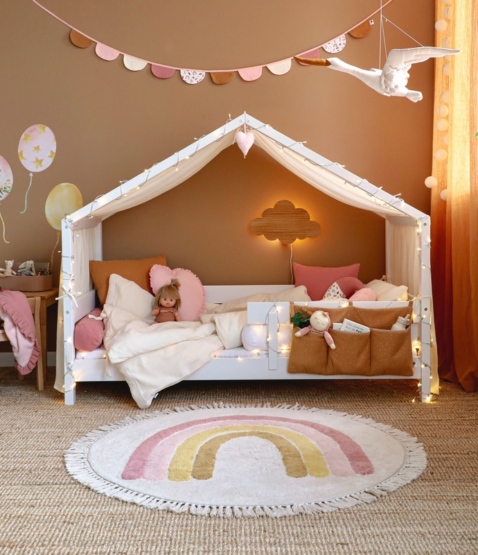 Kidsroom With House Bed &amp; Rainbow Decor