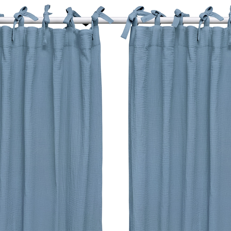 Set Of 2 Organic Curtains Muslin Dusty Blue H 240cm
