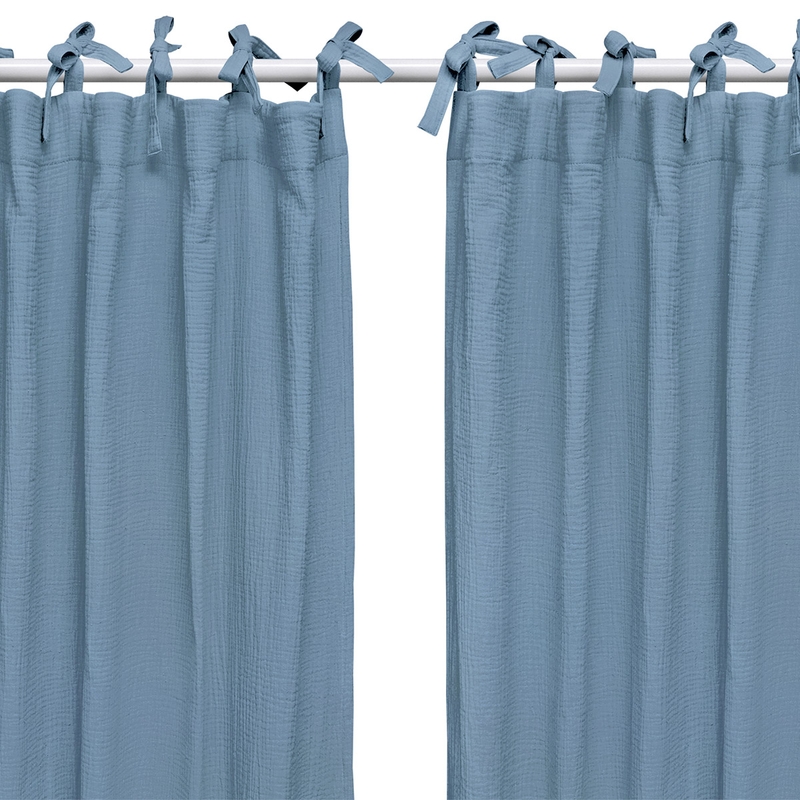 Set Of 2 Curtains Muslin Dusty Blue H 240cm