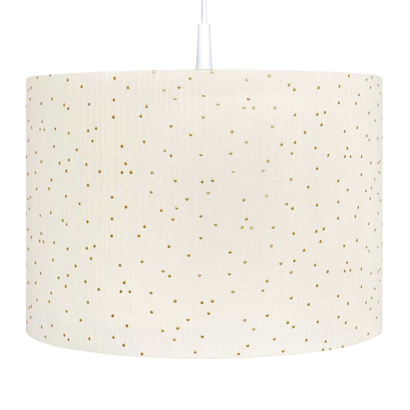 Hanging Lampshade &#039;Golden Dots&#039; Muslin Cream Handmade