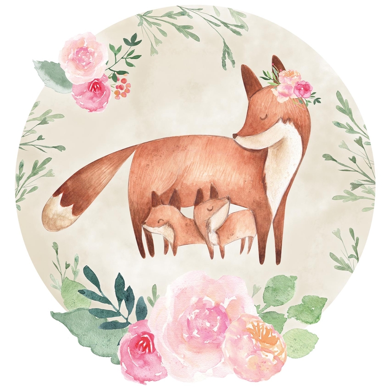 XL Fabric Wall Sticker &#039;Fox Family&#039; Beige/Rust 100cm