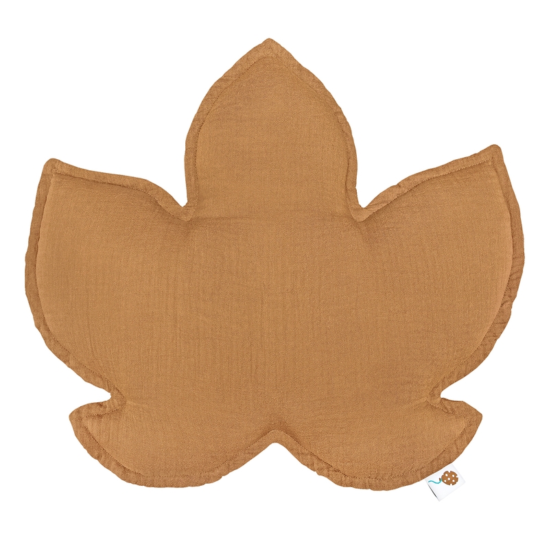 Organic Cushion &#039;Leaf&#039; Muslin Camel 40cm