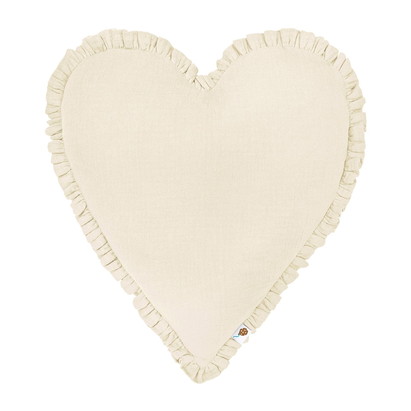 Organic Cushion 'Heart' With Ruffles Cream