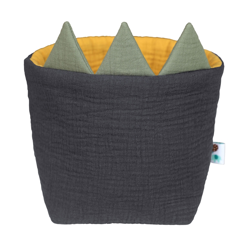 Organic Storage Basket &#039;Dino&#039; Muslin Dark Grey 19cm