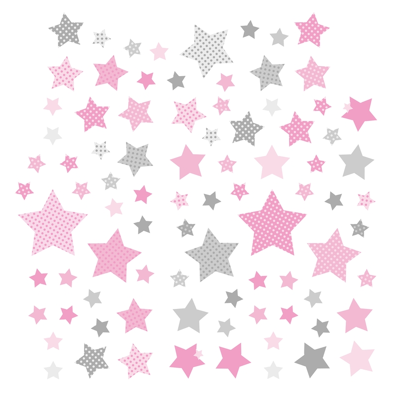 Wall Stickers &#039;Stars&#039; Pink/Grey 68 pcs