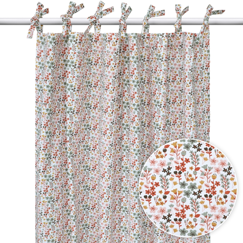 Organic Curtain &#039;Flowers&#039; Rusty Red/Pink H 240cm