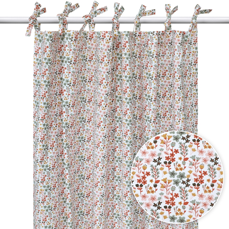 Organic Curtain &#039;Flowers&#039; Dark Red/Pink H 240cm