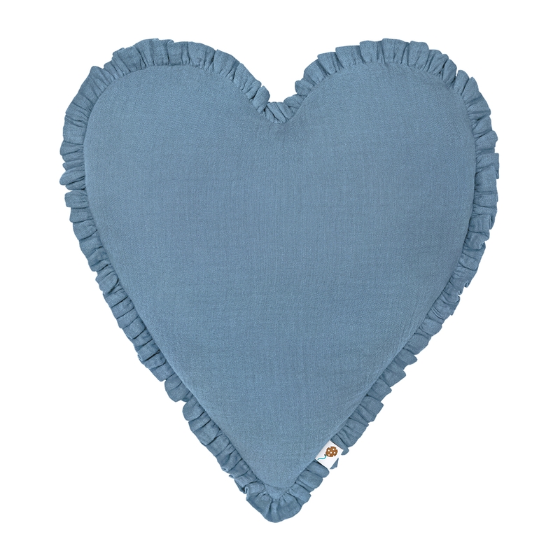 Cushion &#039;Heart&#039; With Ruffles Dusty Blue 40cm