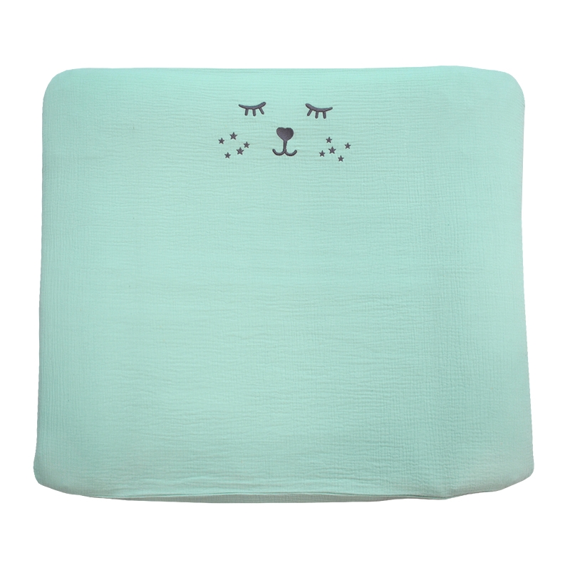 Changing Pad Cover Muslin Embroidered Mint
