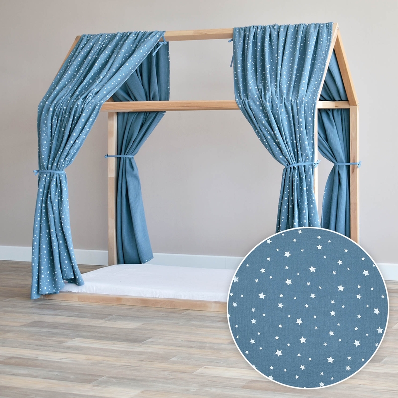 House Bed Canopy Set Of 2 &#039;Stars&#039; Dusty Blue 315cm