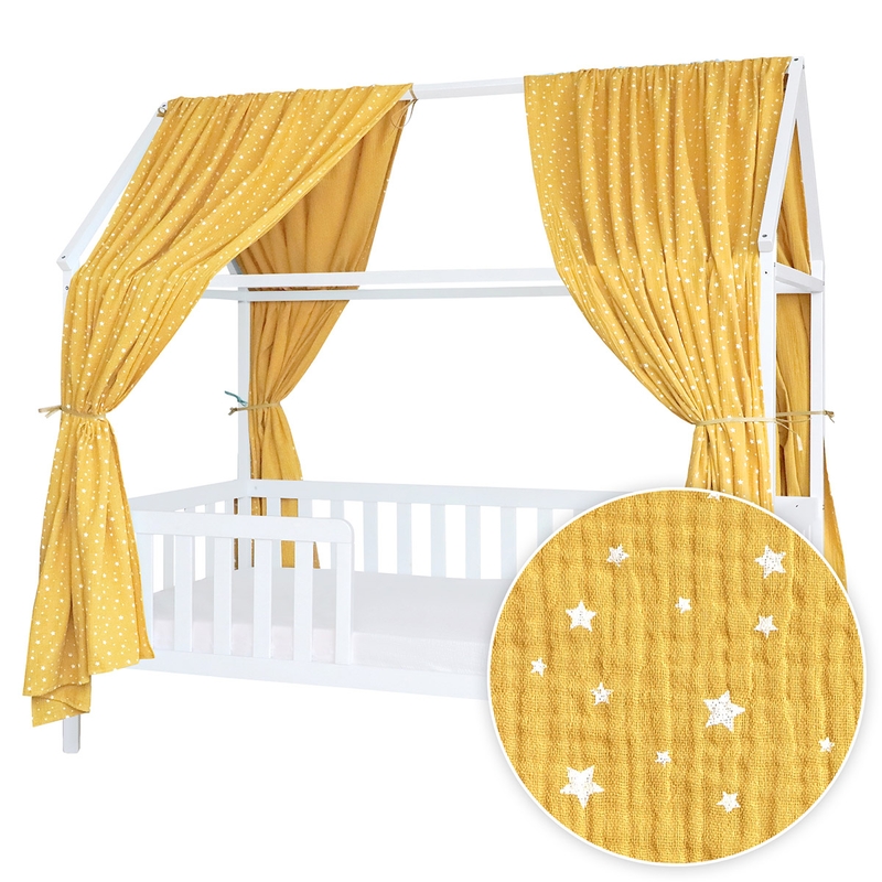 House Bed Canopy Set Of 2 &#039;Stars&#039; Yellow 350cm