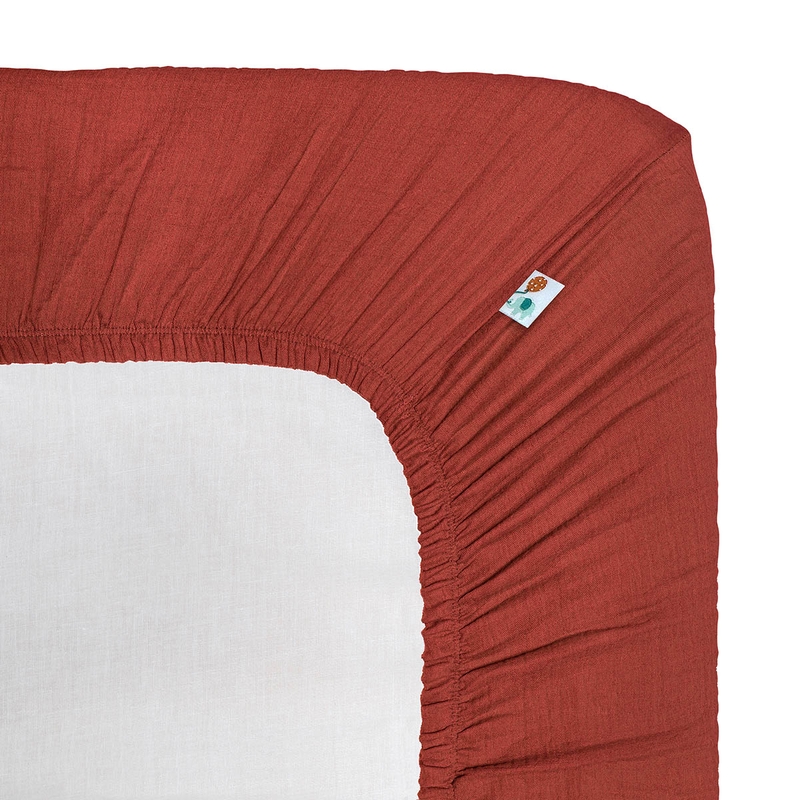 Organic Fitted Sheet Muslin Rusty Red