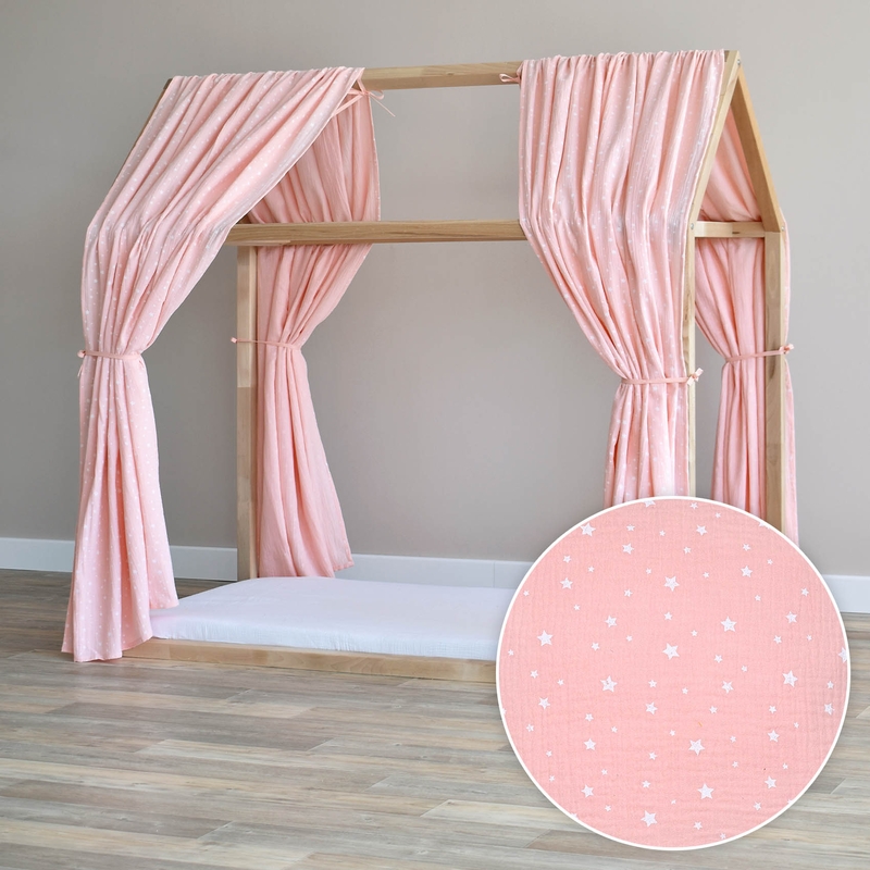 House Bed Canopy Set Of 2 &#039;Stars&#039; Light Pink 315cm