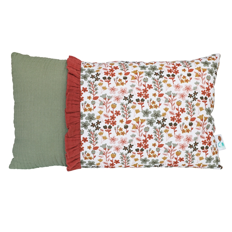 Mini Cushion &#039;Flowers&#039; Khaki/Rusty Red 20x35cm