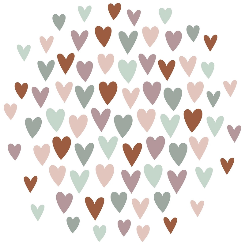 Wall Stickers &#039;Hearts&#039; Green/Brown/Pink 75 pcs