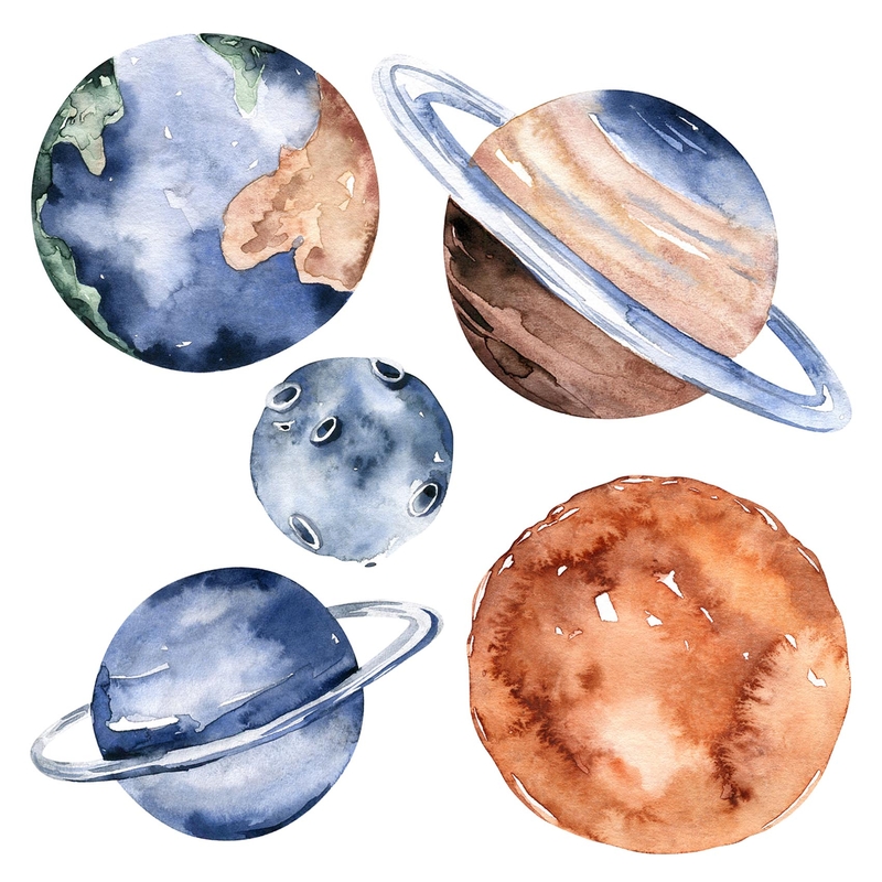 Fabric Wall Stickers &#039;Planets&#039; Watercolor
