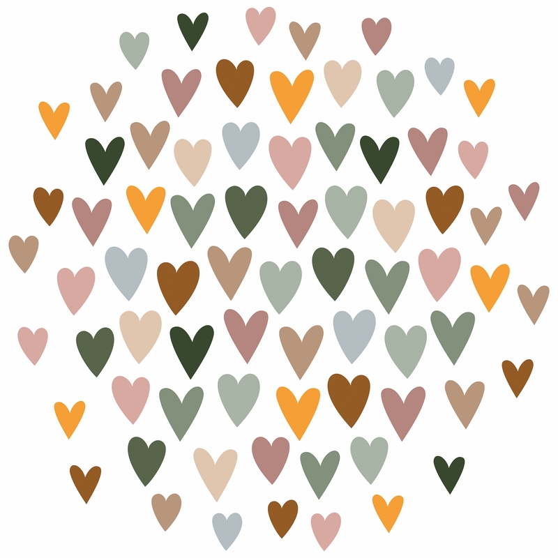 Wall Stickers &#039;Hearts&#039; Green/Brown/Pink 75 pcs
