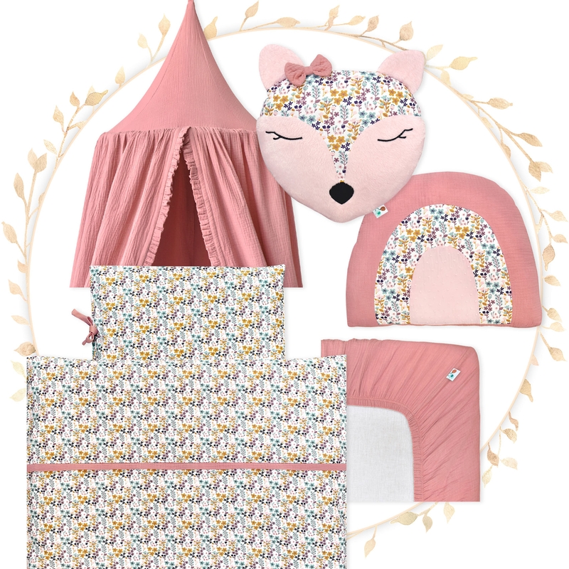 Cot Bundle &#039;Flowers Dusty Rose&#039;