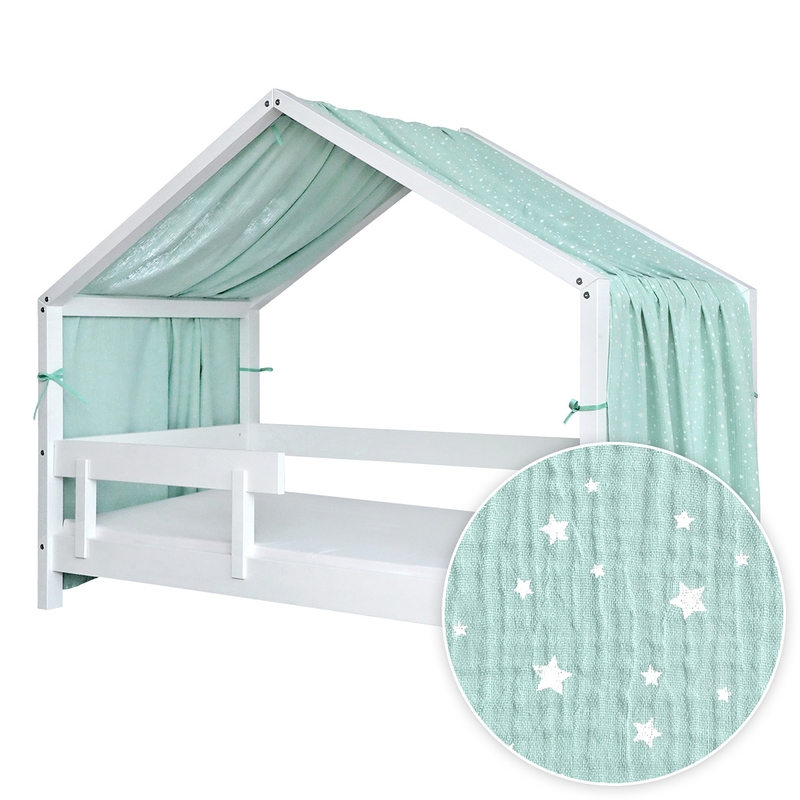House Bed Canopy &#039;Stars&#039; Muslin Mint
