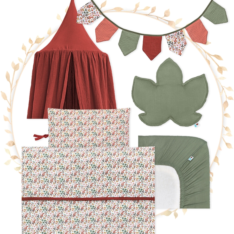 Cot Bundle &#039;Flowers Rusty Red&#039;