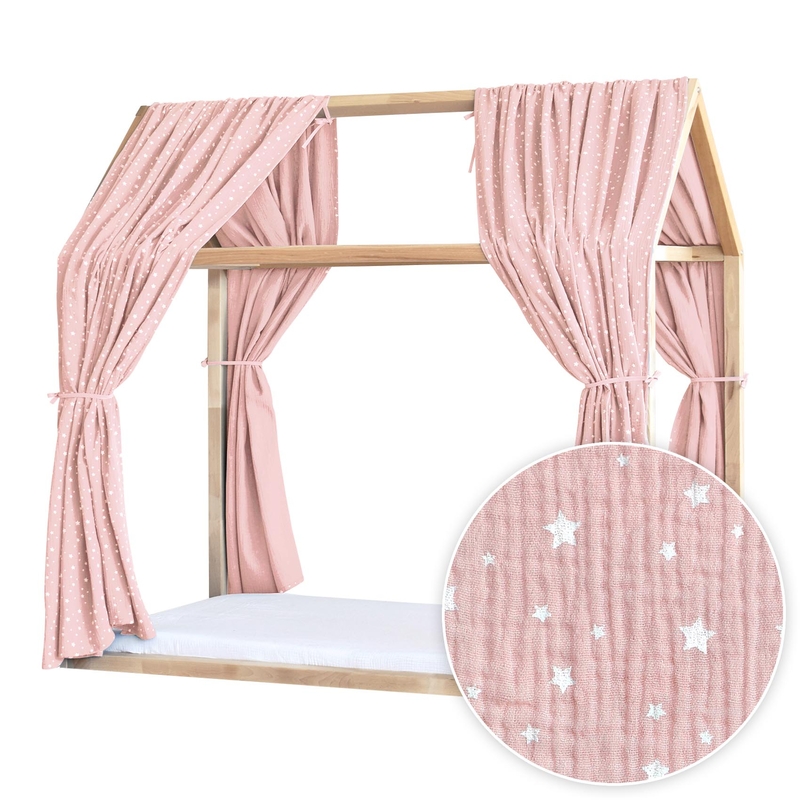 House Bed Canopy Set Of 2 &#039;Stars&#039; Light Rose 315cm