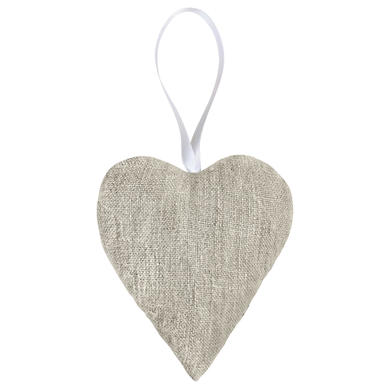 Linen Heart Shaped Pendant Beige 10cm Recyceled