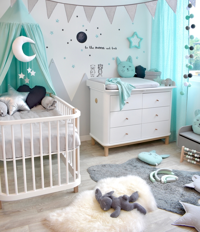 Babyroom With Mountains In Mint &amp; Grey