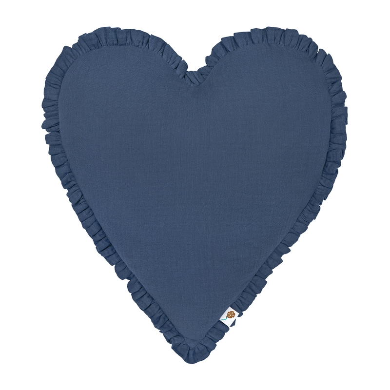 Organic Cushion &#039;Heart&#039; With Ruffles Denim Blue 40cm